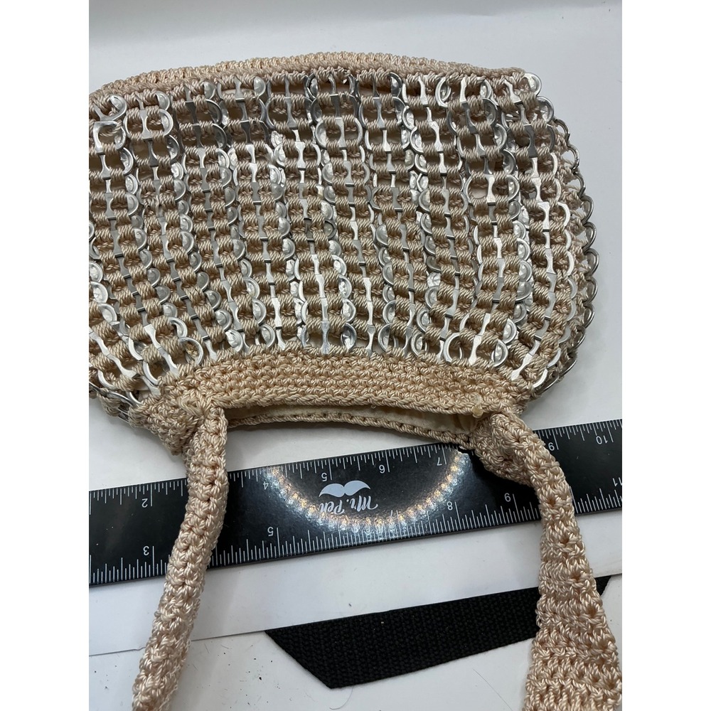 Handmade Soda Pop Tab Crochet Shoulder Bag Beige Metallic Recycled Eco Friendly - Picture 11 of 13